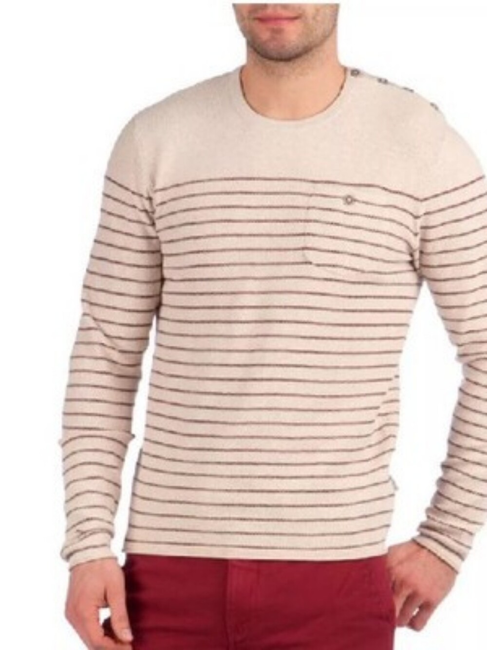 Ted Baker Men's Cotton Waffle Knit Cream Striped Sweater Button Size 5 XL